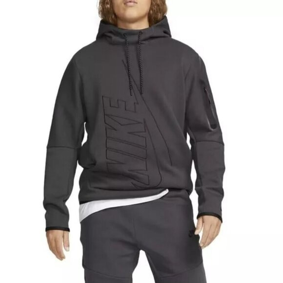 Nike Men's Tech Fleece Pullover Graphic Hoodie Anthracite Gray Sz S - Picture 1 of 15